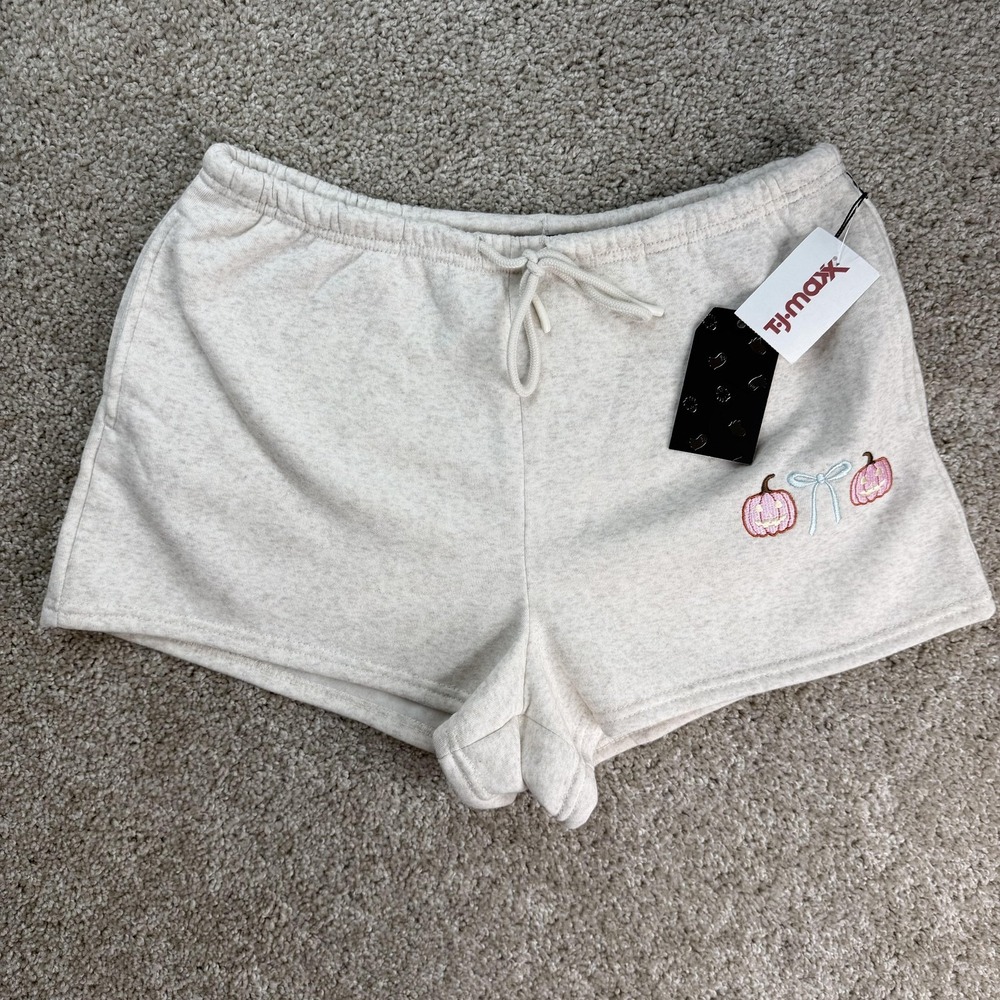 Better / Together Sweat Shorts Womens L Beige Drawstring Pumpkin Halloween